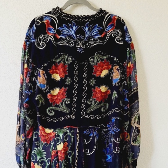 $260 Farm Rio Mixed Arabesque Scarves Long Sleeve Mini Dress - Picture 11 of 12